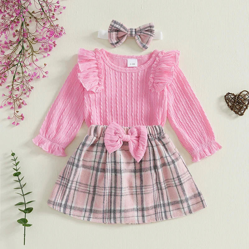 RaeAnn Ruffle Plaid Skirt Outfit & Headband
