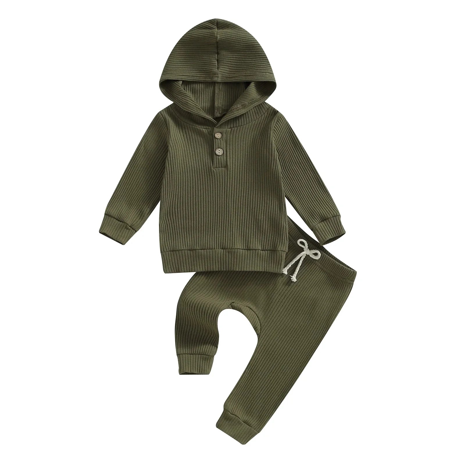 Solid Ribbed Hooded Jogger Set