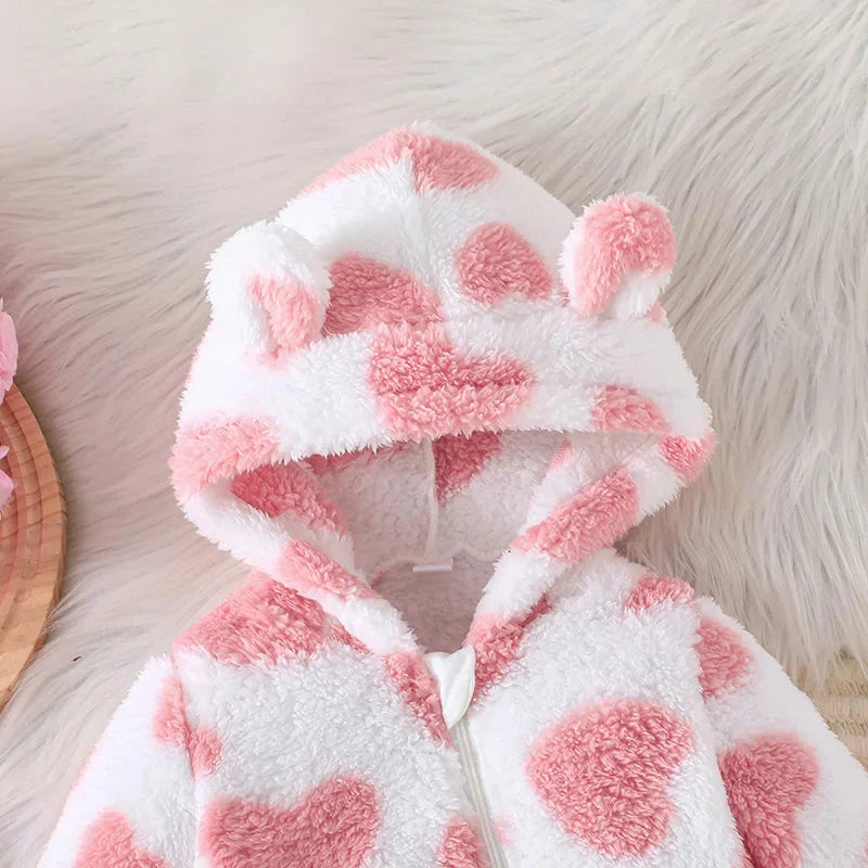 Plush Hoodie Heart Romper