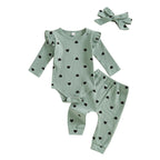 Heart Polka Dot Ribbed Ruffles Outfit & Headband