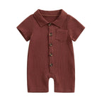 Solid Collared Button Romper