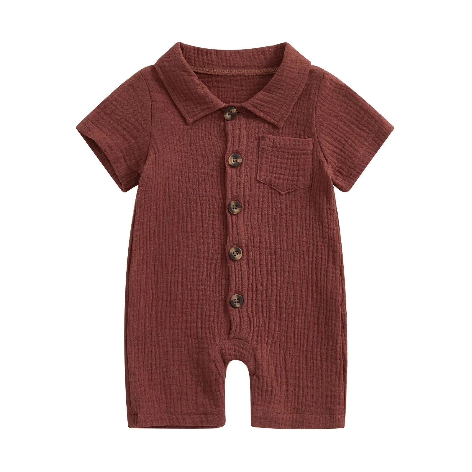 Solid Collared Button Romper