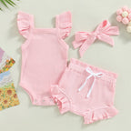 Ribbed Flutter Onesie with Shorts & Bow