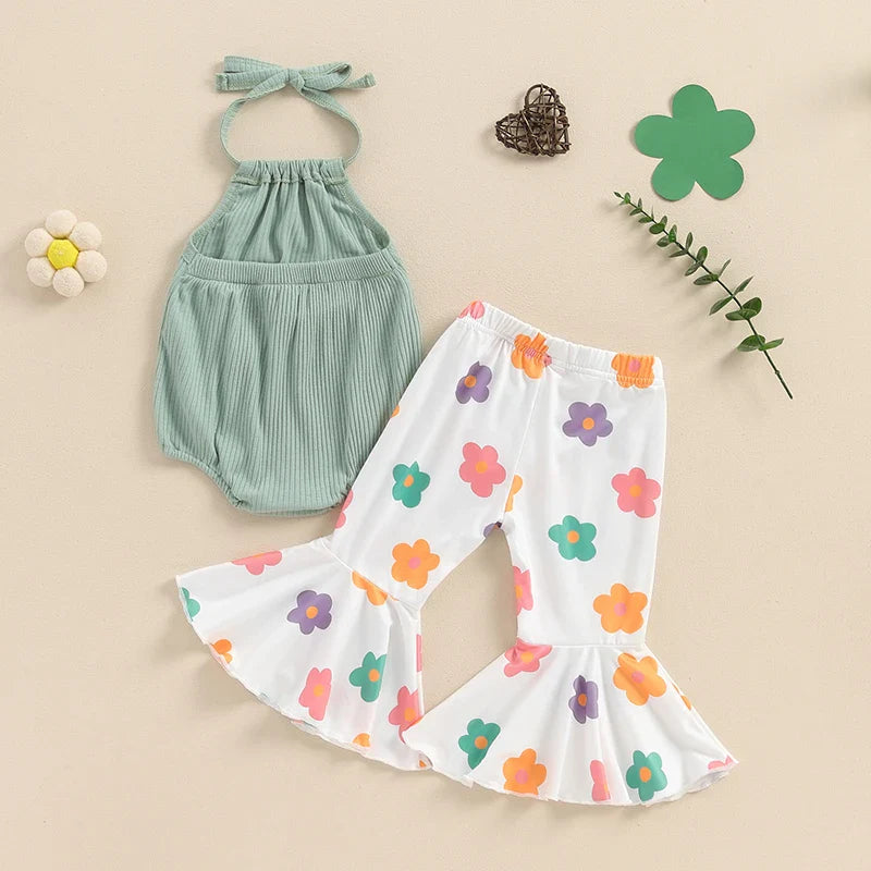 Boho Halter Floral Bell Bottoms Outfit