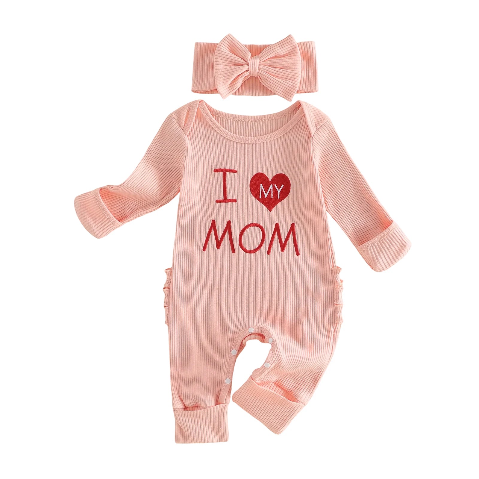 "I Love My Mom" Baby Girl Romper & Headband Set