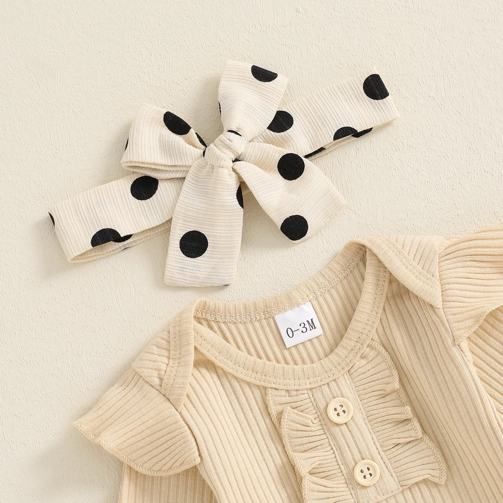 Ribbed Ruffle Polka Dot Outfit & Bow