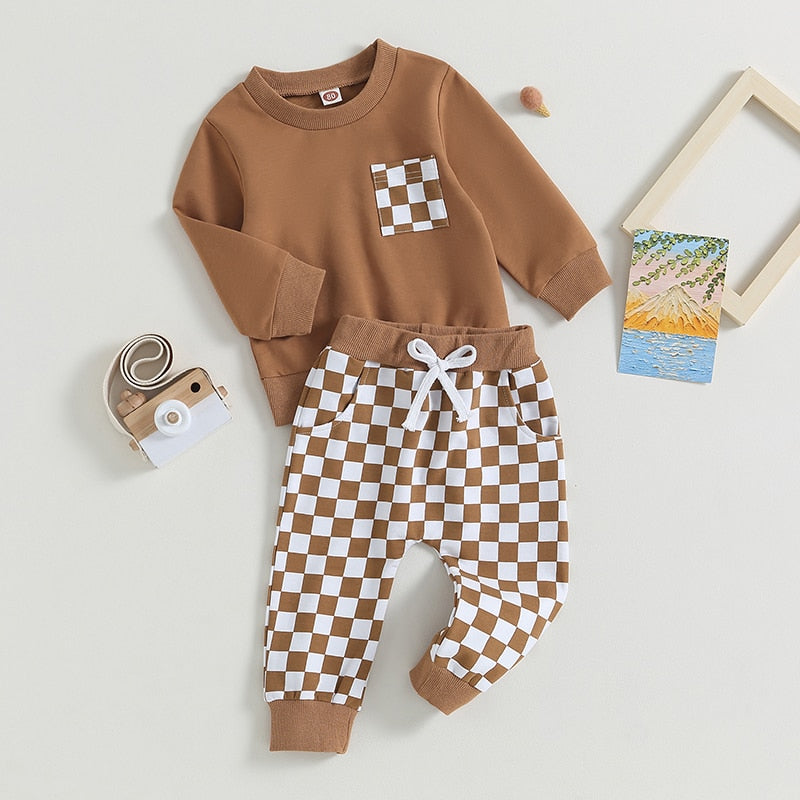 Checkered Plaid Pocket Top & Pants