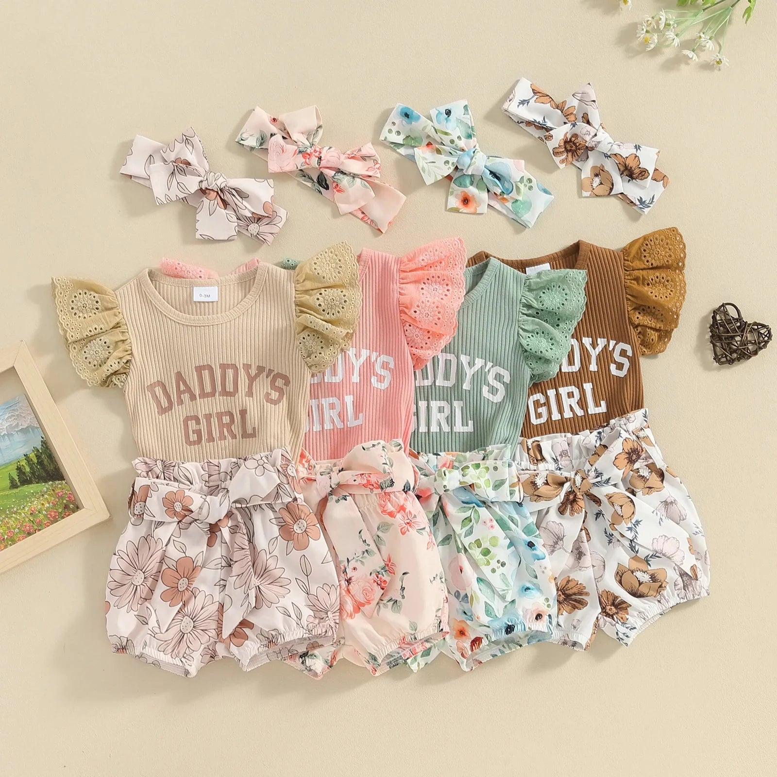 Daddy's Girl Floral Shorts & Bow Outfit