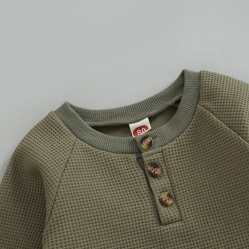 Solid Button Jogger Set