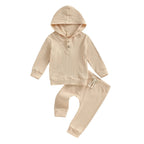 Solid Ribbed Hooded Jogger Set