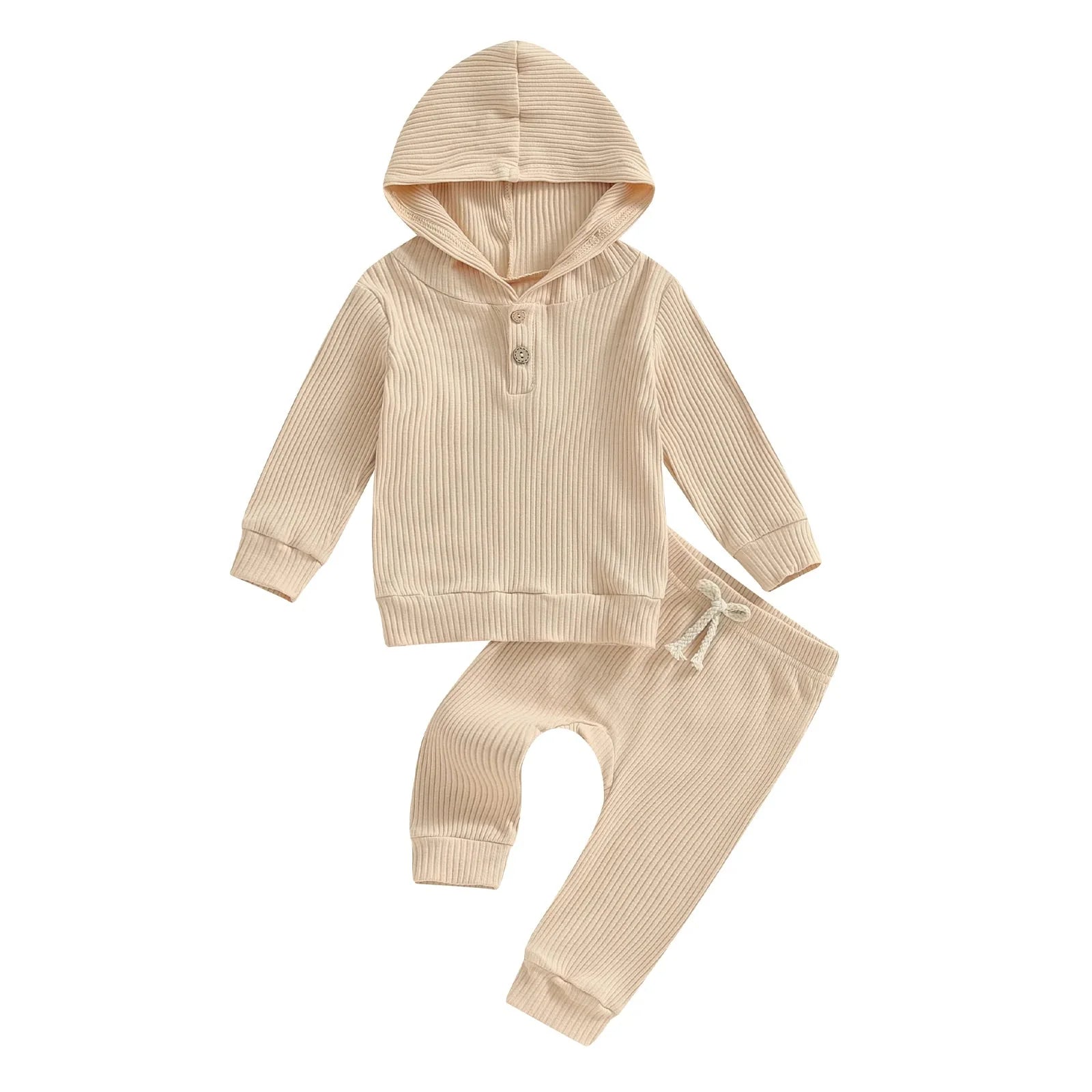 Solid Ribbed Hooded Jogger Set