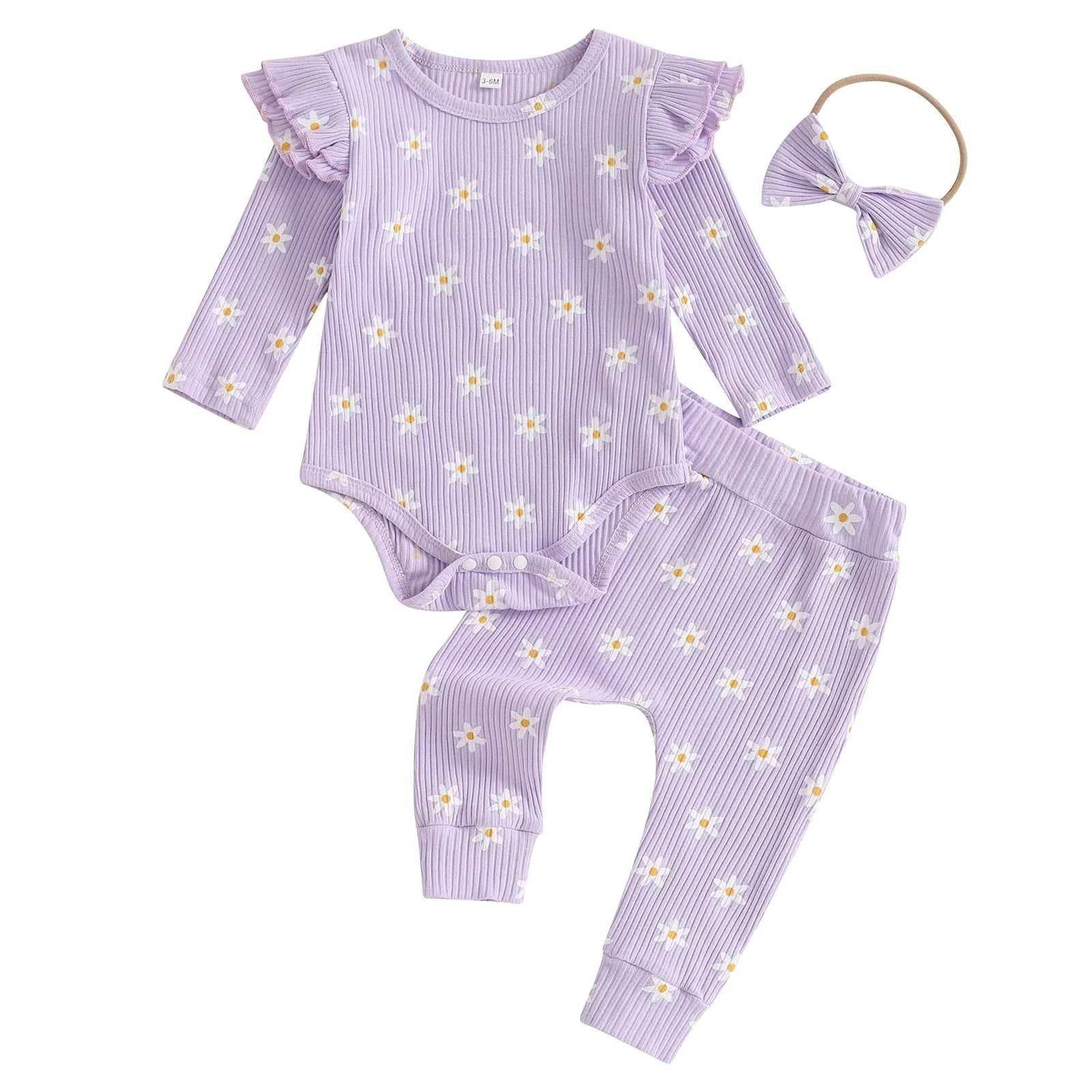 Ribbed Ruffle Daisy Outfit & Headband
