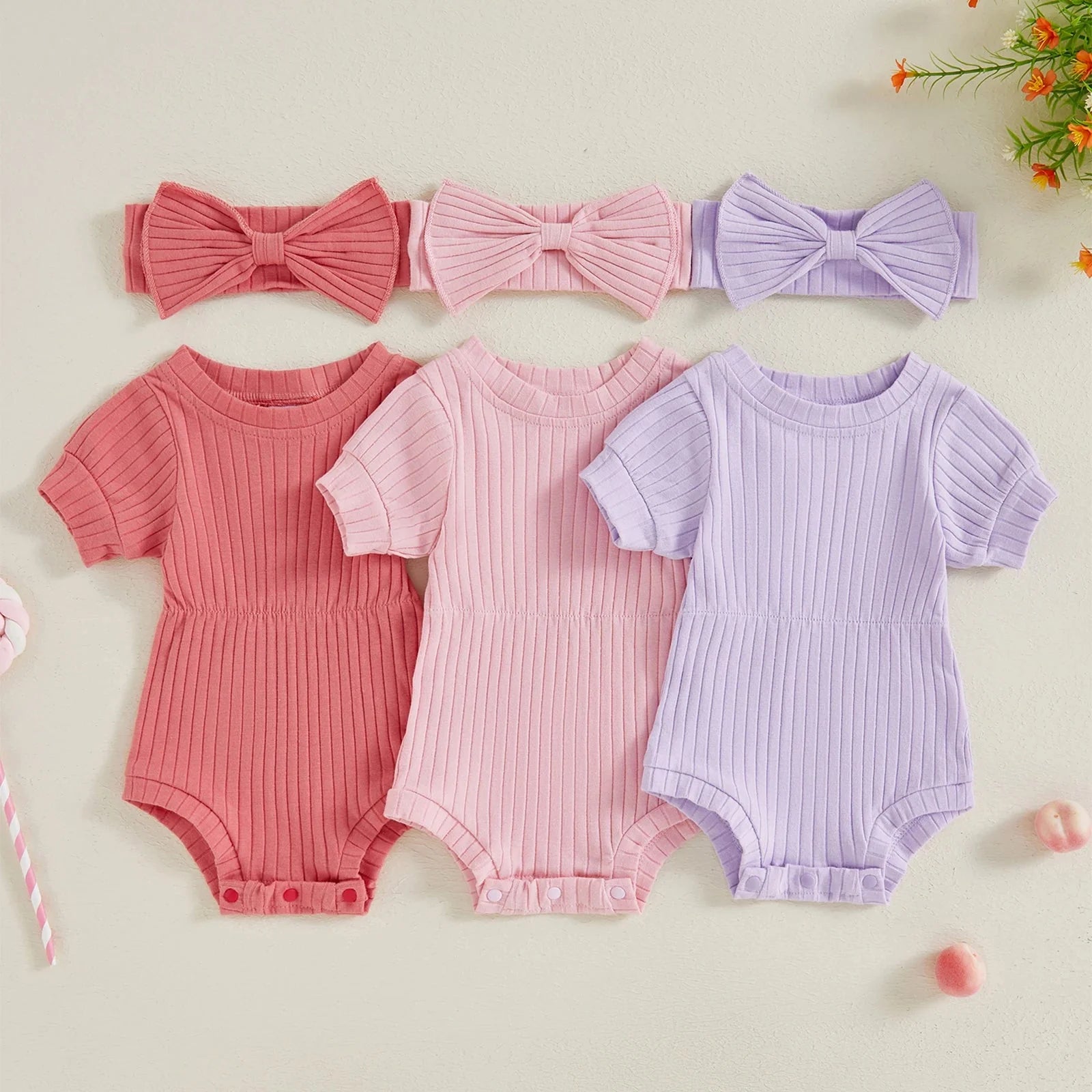 Solid Ribbed Mia Onesie & Headband