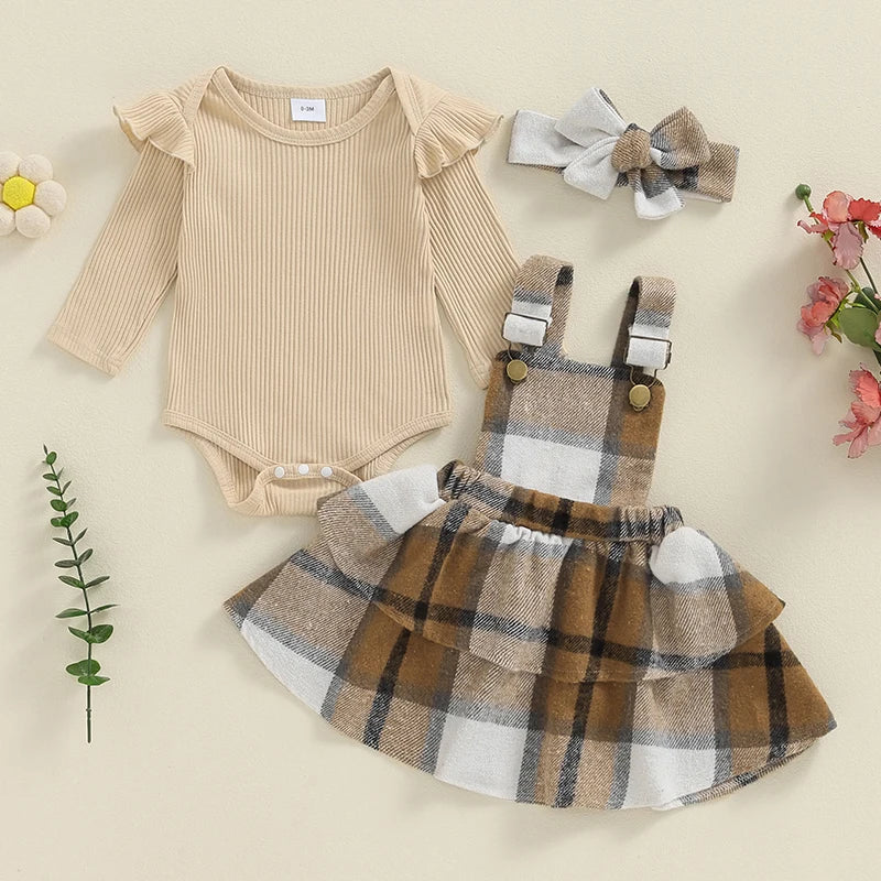 Piper Plaid Overalls Dress & Bow Outfit