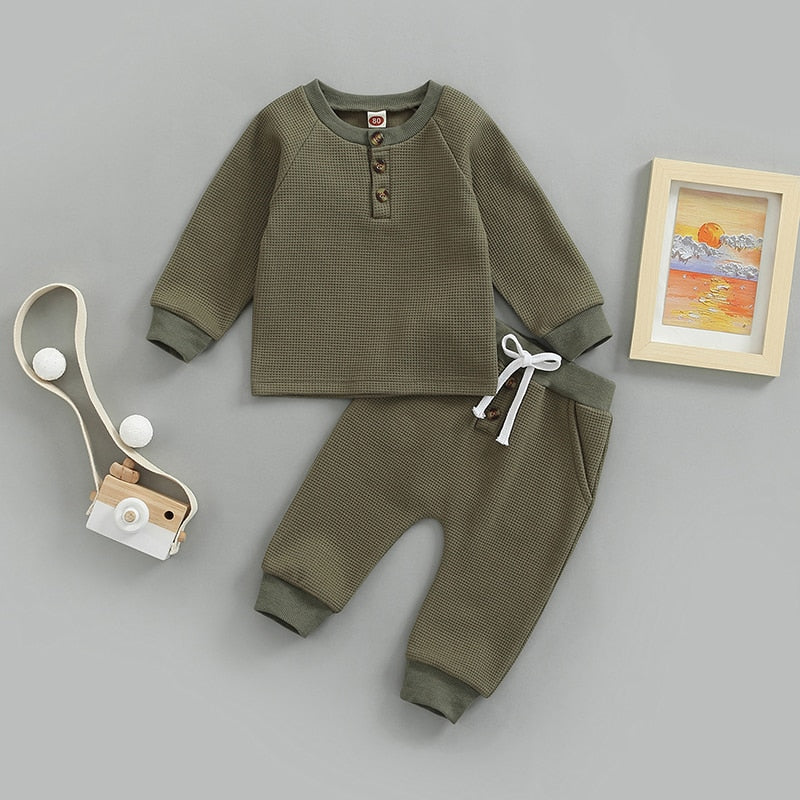 Solid Button Jogger Set