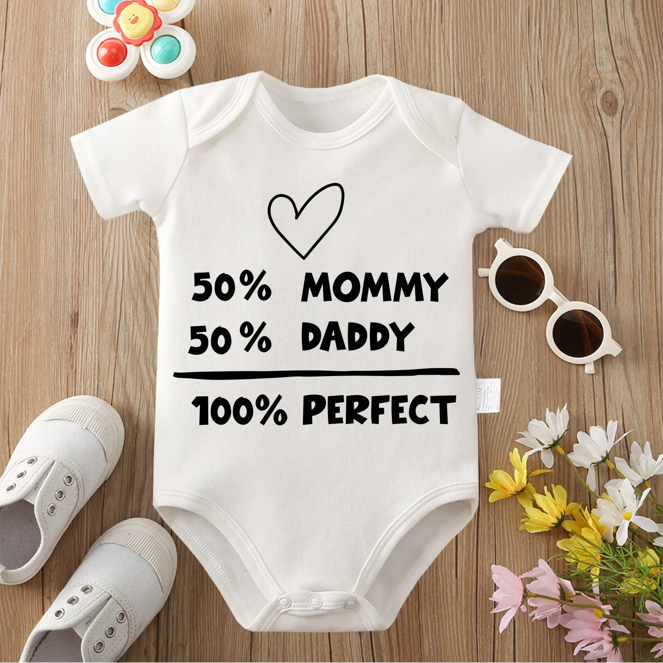 50% Mommy 50% Daddy 100% Perfect Baby Onesie (Multiple Color)
