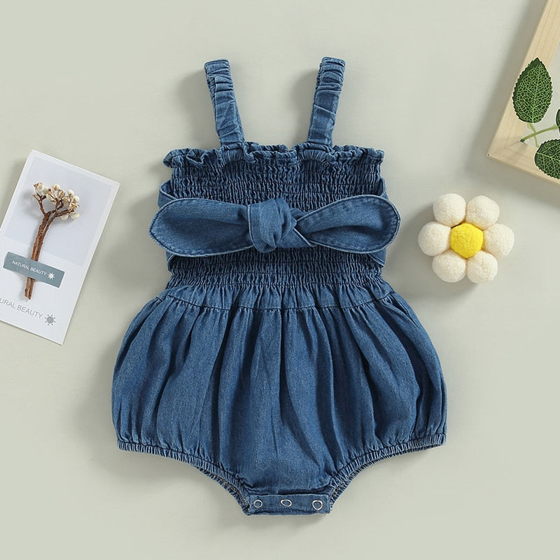 Denim Bow Summer Romper