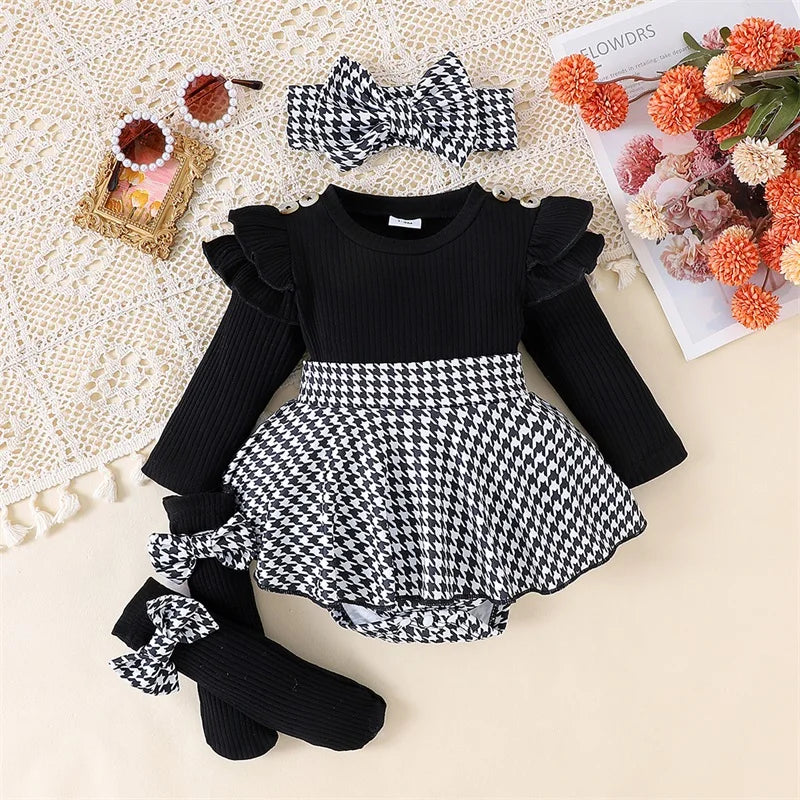 Baby Girl Houndstooth Romper Dress Set