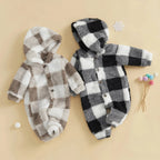 Plush Plaid Hoodie Romper