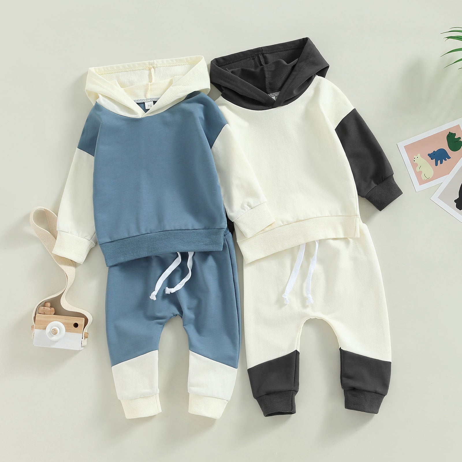 Contrast Color Hoodie Jogger Set