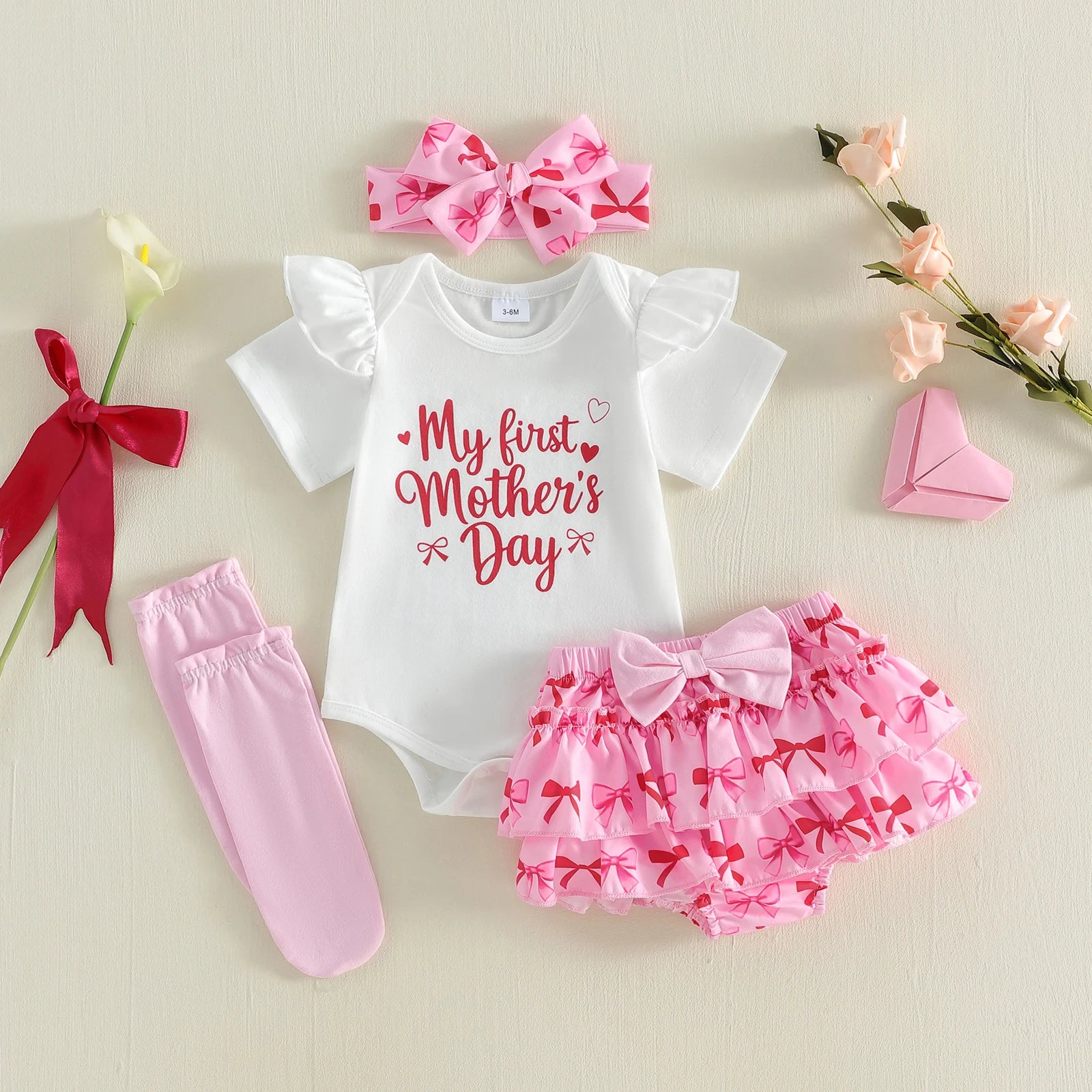 "My First Mother's Day" Baby Girl 4-Piece Outfit Set