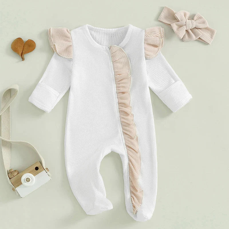 Solid Frill Footie Onesie & Bow