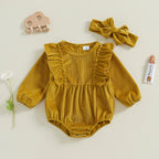 Solid Ribbed Velvet Romper & Bow
