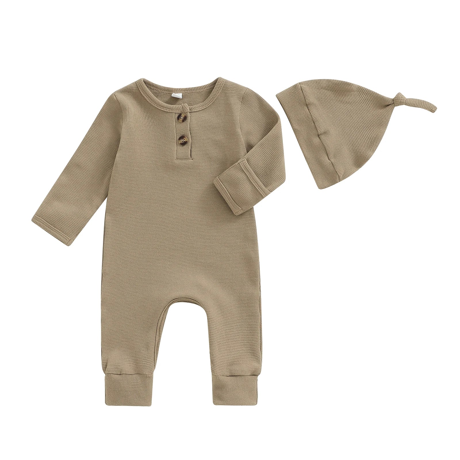 Solid Waffel Knite Romper & Hat