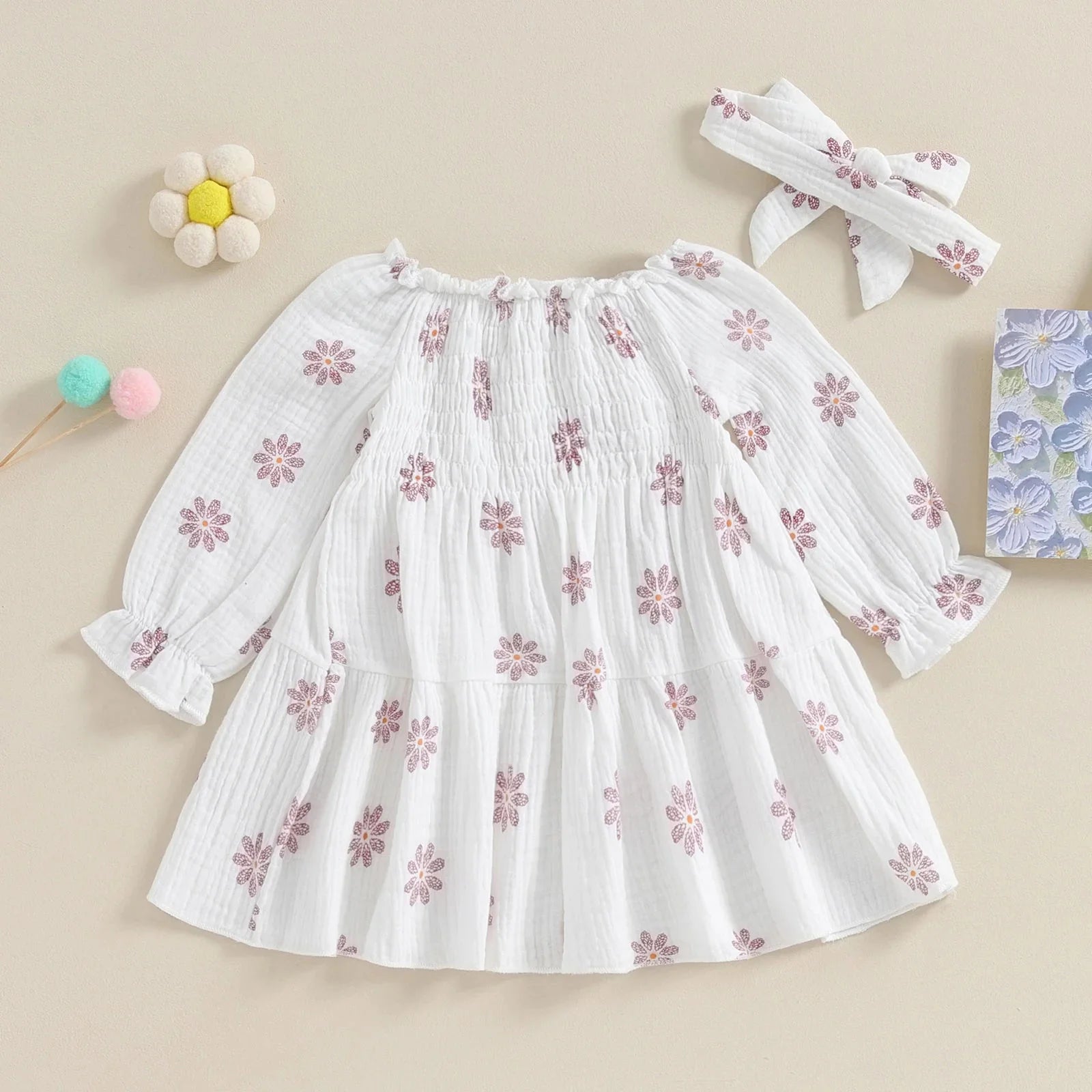 Floral Boho Dress & Matching Bow