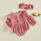 Solid Velvet Romper & Bow