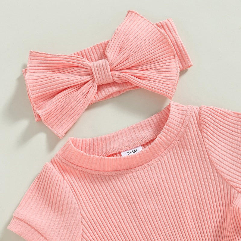 Solid Ribbed Onesie & Headband