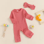 Solid Ribbed Romper & Headband