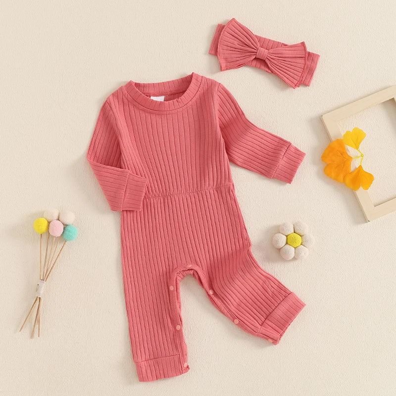 Solid Ribbed Romper & Headband