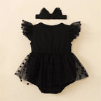 Black Polka Dot Romper Dress & Headband