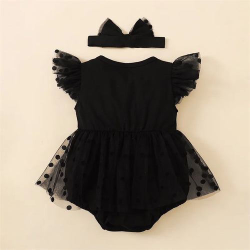Black Polka Dot Romper Dress & Headband