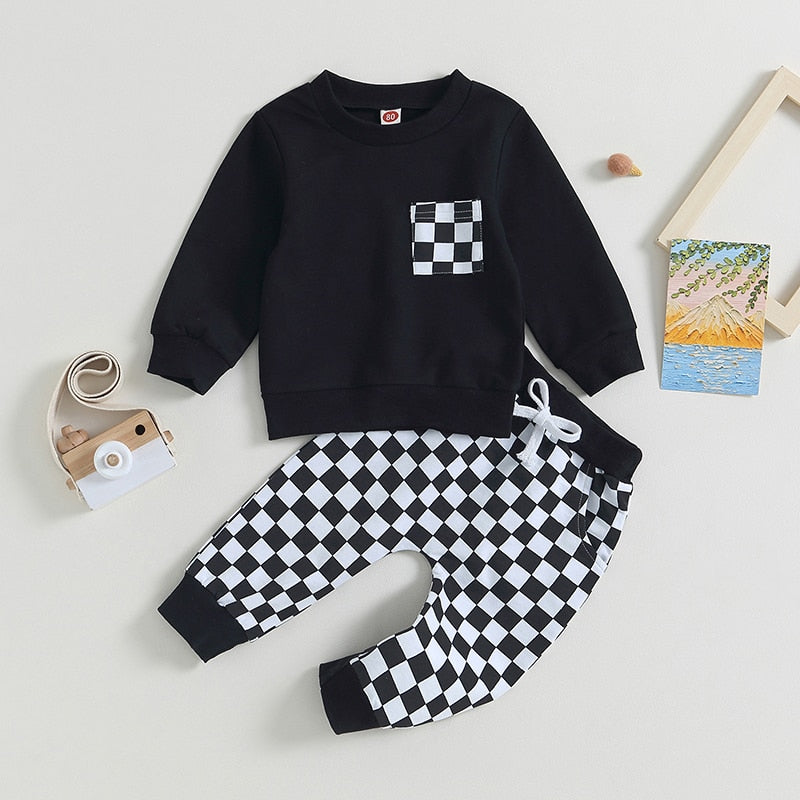 Checkered Plaid Pocket Top & Pants