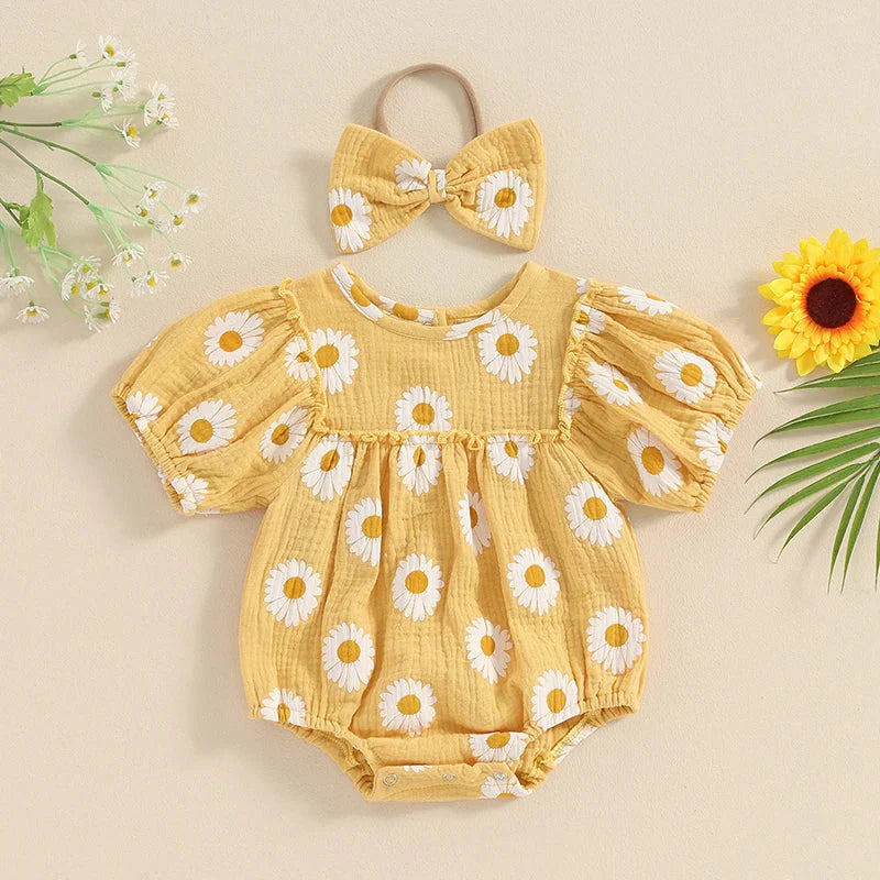 Puff Sleeve Daisy Romper & Headband