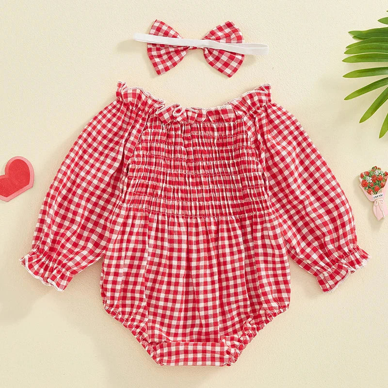 Ruffled Plaid Romper & Headband
