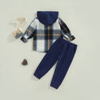 Plaid Hoodie Top with Solid Pants