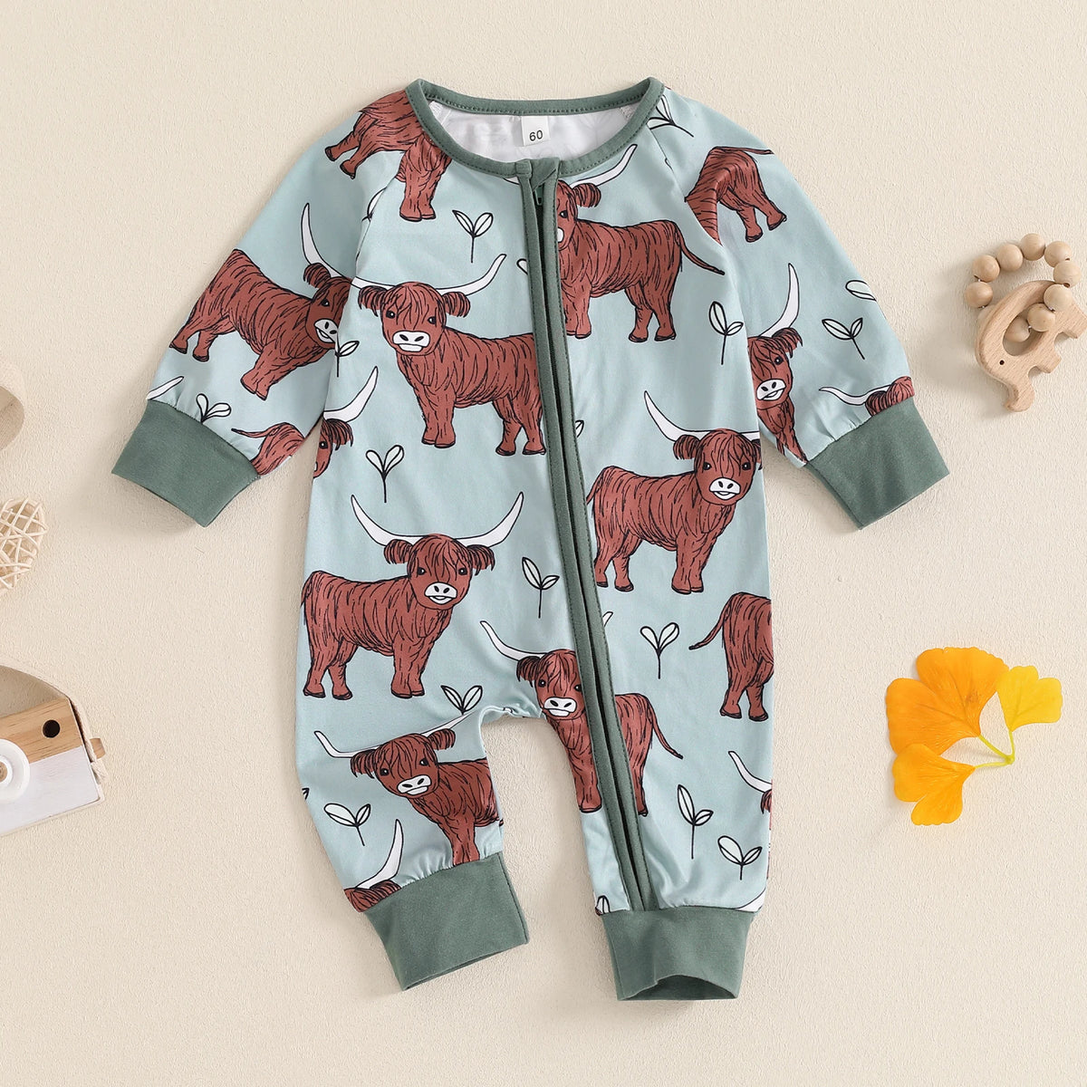 Ribbed Cow Full Sleeve Romper