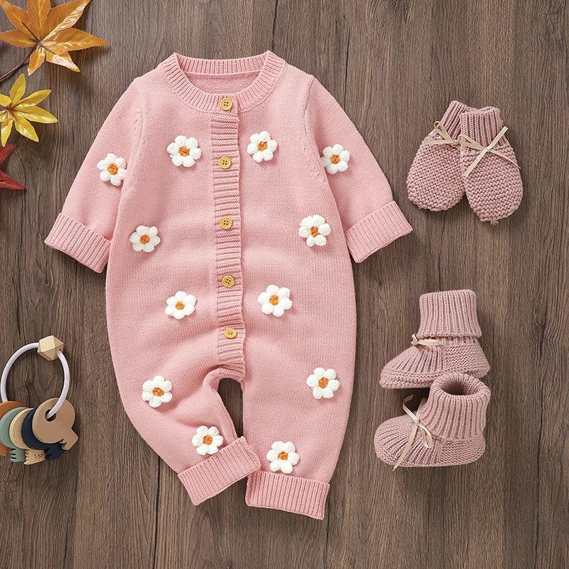 Daisy Blossom Baby Girl Knit Jumpsuit 🌸