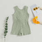 Solid Ribbed Waist Tie Romper