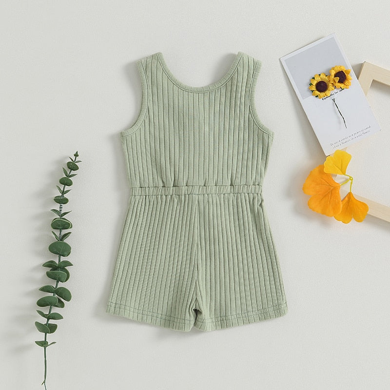Solid Ribbed Waist Tie Romper