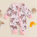 Ribbed Cow Full Sleeve Romper