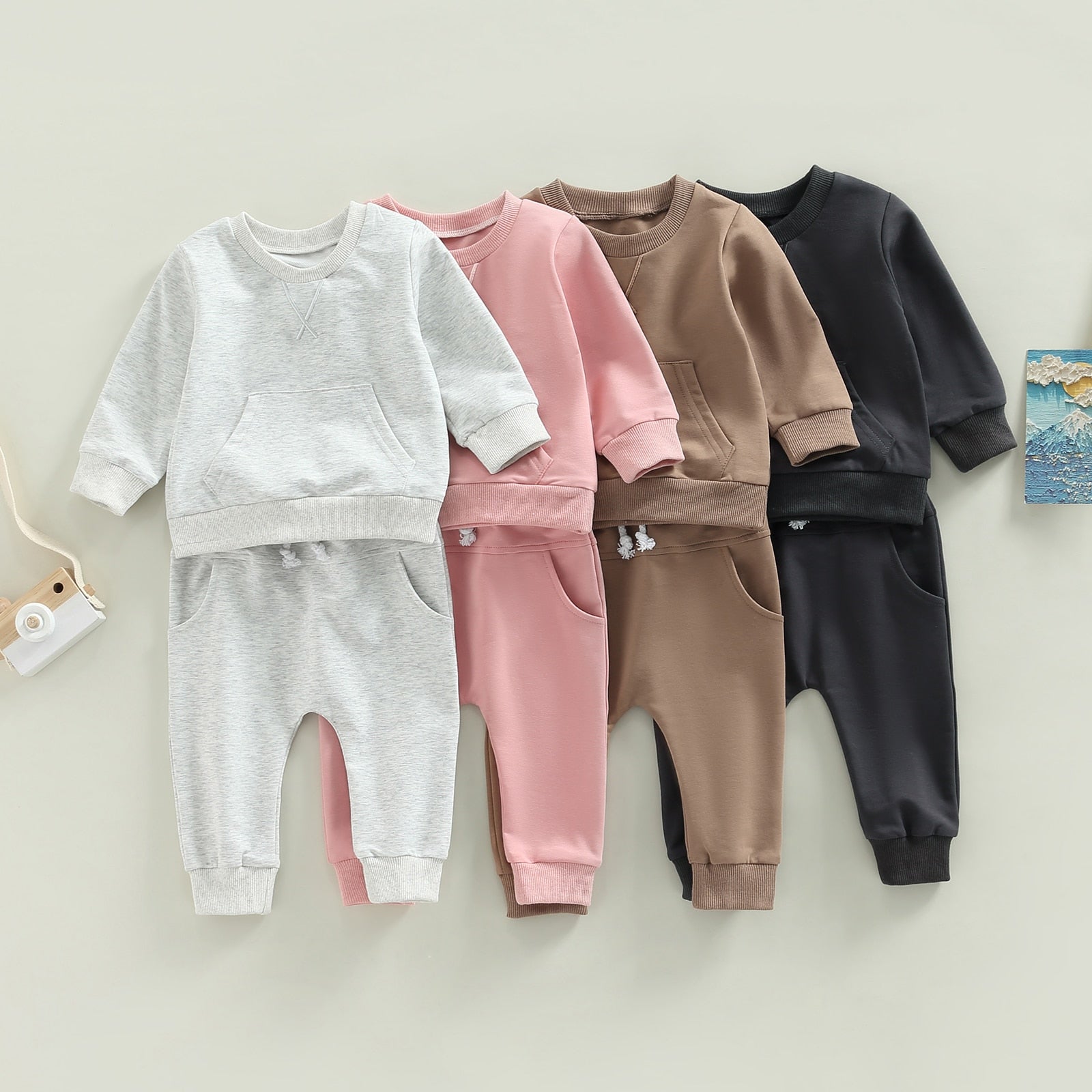 Solid Color Pocket Sweater with Pants
