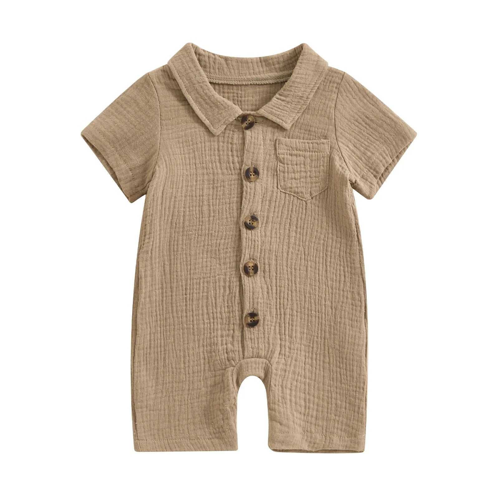 Solid Collared Button Romper