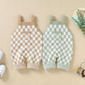 Knitted Checkered Pocket Romper