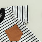Short Sleeve Striped Pocket Romper