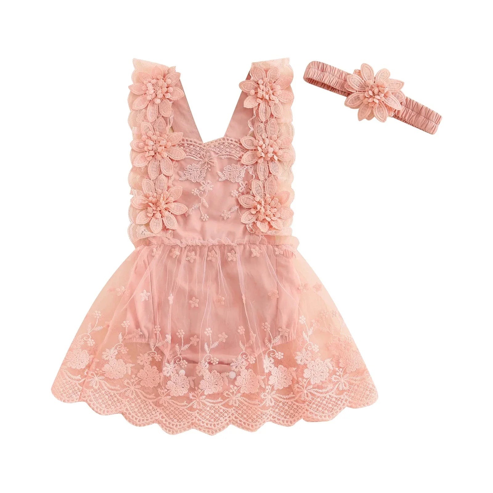 Elegant Lace Flower Dress & Headband