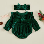 Solid Velvet Romper & Bow